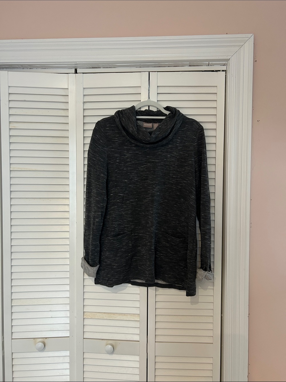 Chico's Dark Charcoal Cowl Neck Tunic Sweater